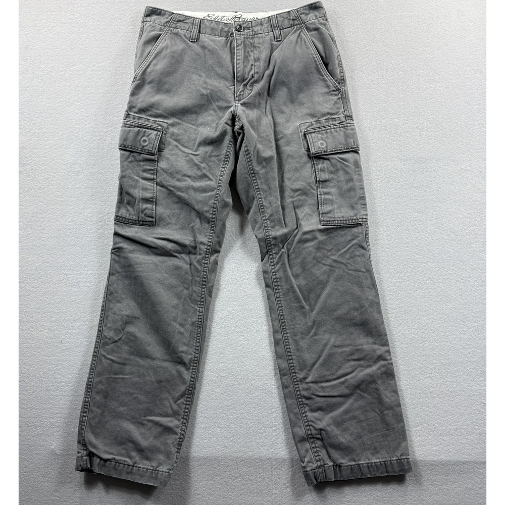 Eddie Bauer Pants Mens 30x32 (Fit 32x30) Gray Flannel Lined Cargo Classic Fit